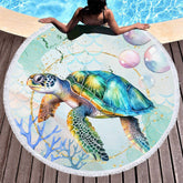 Lofaris Turtle Coral Summer Holiday Vibe Round Beach Towel